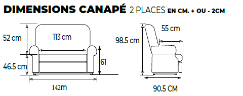 Dimensions canapé 2P